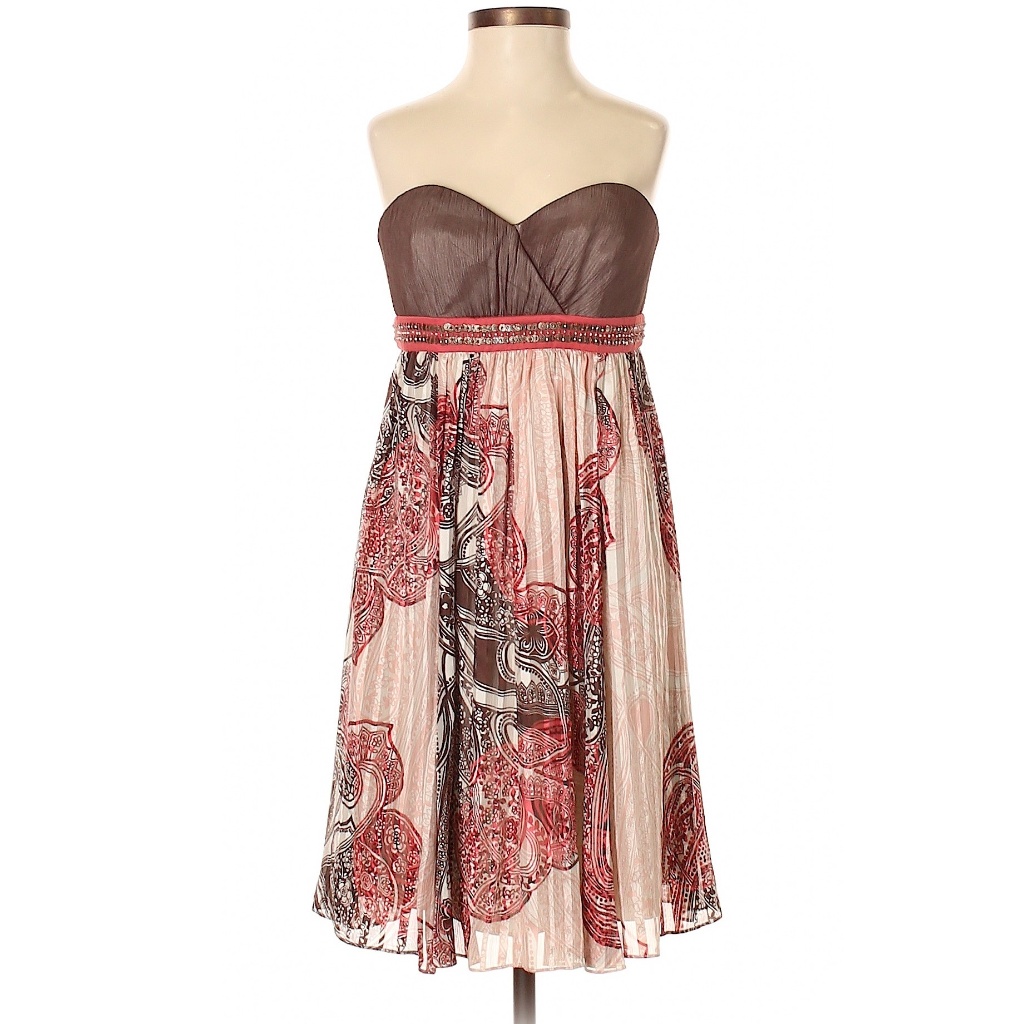 Bcbgmaxazria Strapless Boho Style Silk Print Dress Size 0 ~ Boho Casual Party